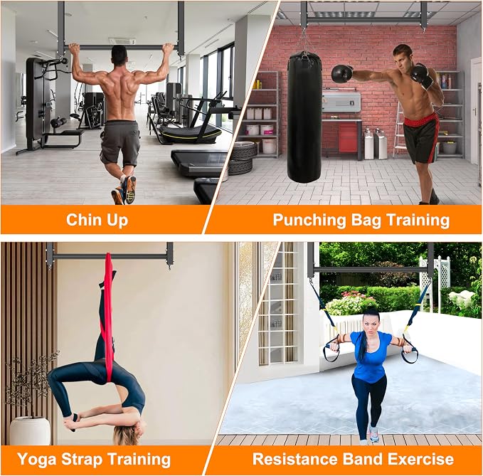 Ceiling Mounted Pull Up Bar, Heavy Duty 700 LBS Multi Grip Pull Up Bars, 16"/24" Rafter Chin Up Bar, Ceiling Joist for Garage/Gym/Basement with Comfortable Grip & Round Anchors, Easy to Install