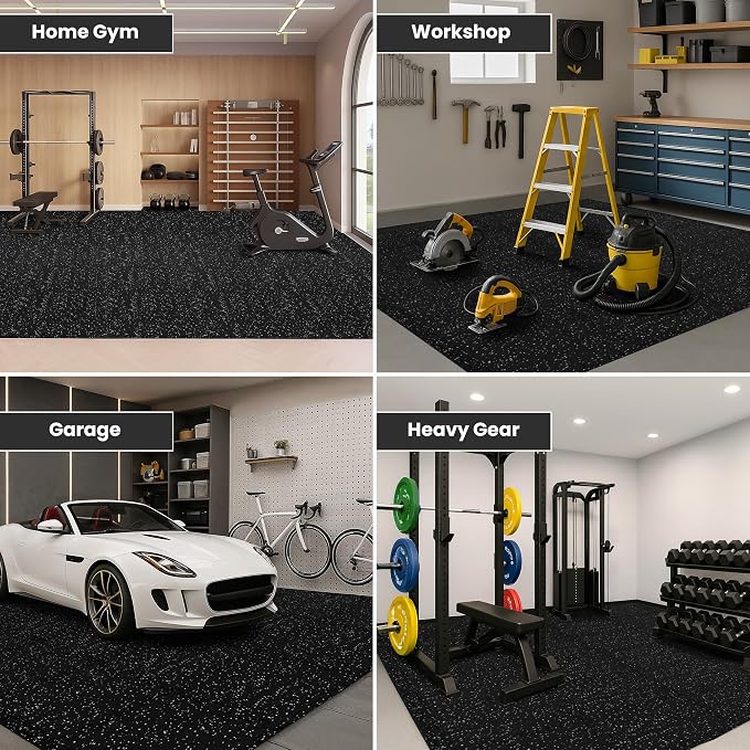 bemaxx Gym Mats Set - 48 pcs EVA Interlocking Foam Floor Tiles (24.4"x24.4"x0.4") 192 sqft Protective Gym Flooring Sports Home Workout Exercise Mats Puzzle Garage Fitness Play-Room Pool Treadmill Bike