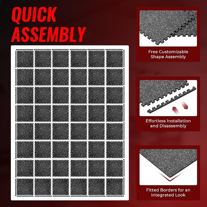SUPERJARE 0.79'' Extra-Thick Exercise Equipment Mats, 48 Pcs 192 Sq Ft Rubber Top Floor Tiles with High Density EVA Foam, Interlocking Gym Flooring for Home Gym, Workout Mat, Black/Grey