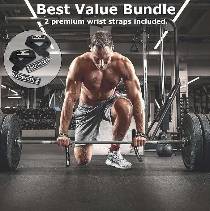 Premium Weight Lifting Belt with Lifting Straps, Gym Weightlifting Belt for Men and Women, perfect for Squat, Powerlifting, Crossfit and Deadlifting M-4XL + V-Strength Workout App