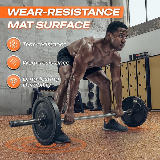 SUPERJARE 0.56'' Thick 36 Pcs 144 Sq Ft Rubber Top Exercise Equipment Mats, High Density EVA Foam Mats with Rubber Top, Interlocking Gym Flooring for Home Gym, Protective Workout Mat, Wood