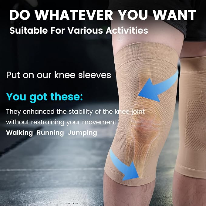 Knee Compression Sleeves, 1 Pair, Can Be Worn Under Pants, 20-30mmHg Strong Support Knee Brace for Unisex, Knee Support for Meniscus Tear, Arthritis, Pain Relief, Injury Recovery, Sports, Daily Wear