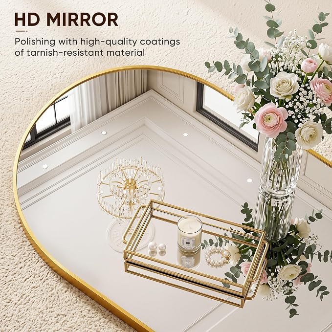 Full Length Mirror, 41"x81" Arched Floor Mirror Freestanding, Floor Standing Full Body Mirror with Stand for Bedroom, Hanging Mounted for Living Room Cloakroom, Gold