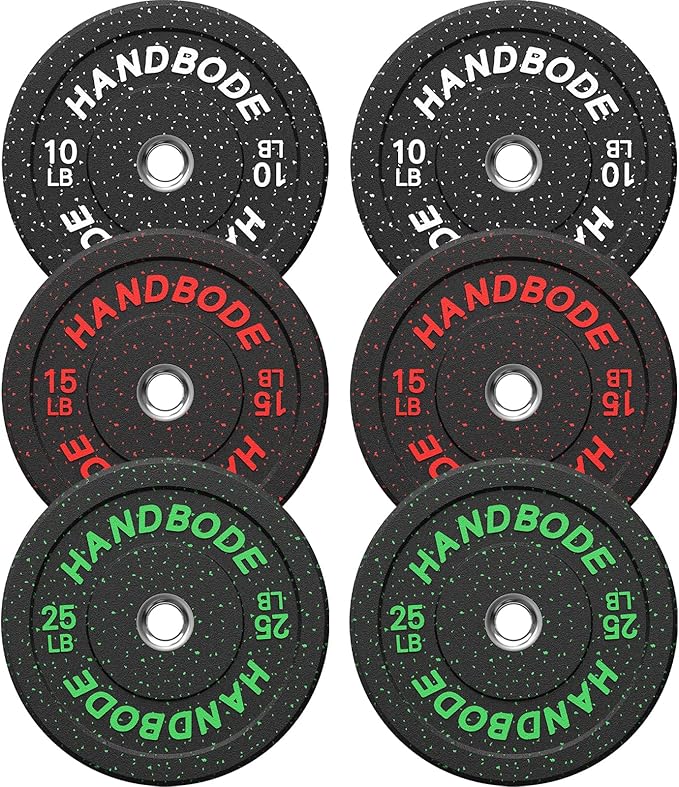 HANDBODE 2-Inch Weight Plates High Bounce, Olympic Bumper Plate Set 45/100/160/190/260/300lb, Colored Weight Plates Set for Home Gym, Barbell Weights Rubber Strength Training Plate for Weight Lifting