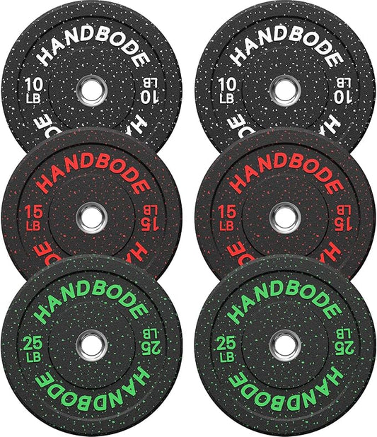 HANDBODE 2-Inch Weight Plates High Bounce, Olympic Bumper Plate Set 45/100/160/190/260/300lb, Colored Weight Plates Set for Home Gym, Barbell Weights Rubber Strength Training Plate for Weight Lifting