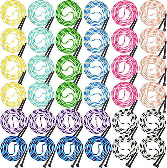 Junkin 36 Pack Jump Ropes for Kids Adults, Adjustable Length Free Segmented Skipping Rope Bulk for Toys, Soft Beaded Jumping Ropes for Women Men Fitness Exercise Training Workout Weight Loss, 9 Colors