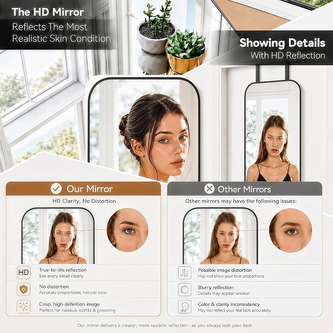 SCWF-GZ 57x20 Full Length Mirror Over The Door Hanging, Floor Stand/Wall Mounted Aluminum Alloy Frame Dressing Mirror for Bedroom Living Room 57 inch Black