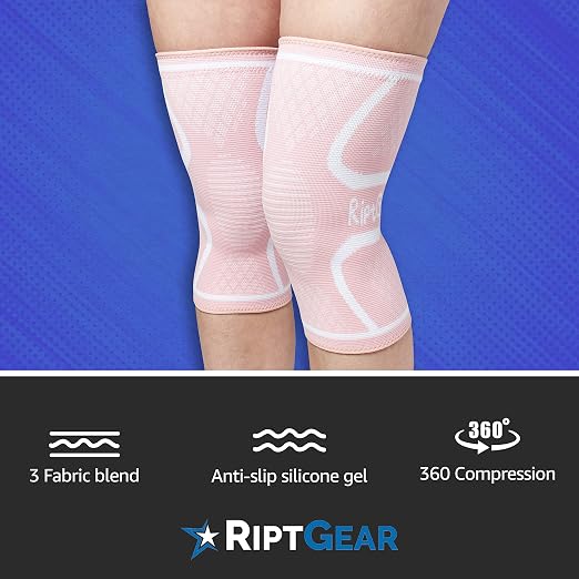 RiptGear Knee Compression Sleeve Women - Knee Support and Compression Knee Brace for Women Working Out For Pain, Running (Medium, Pink (2 Pack))
