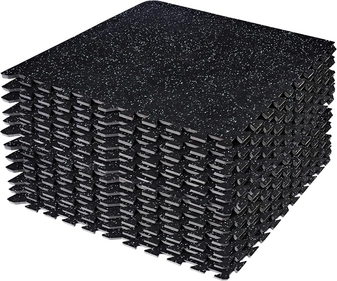 Sivan Fitness 1/2" Thick Rubber Top High-Density EVA Foam Gym Flooring for Home Gym - 48 Sq Ft Exercise Mat Tiles for Workout, Yoga, MMA, Heavy Exercise Equipment Mat - 12 Interlocking Gym Floor Mat