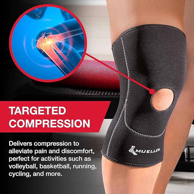 MUELLER Sports Medicine Open Patella Knee Sleeve, Knee Pain Relief Support for Men and Women, Ideal for Arthritis, Sprains, Black