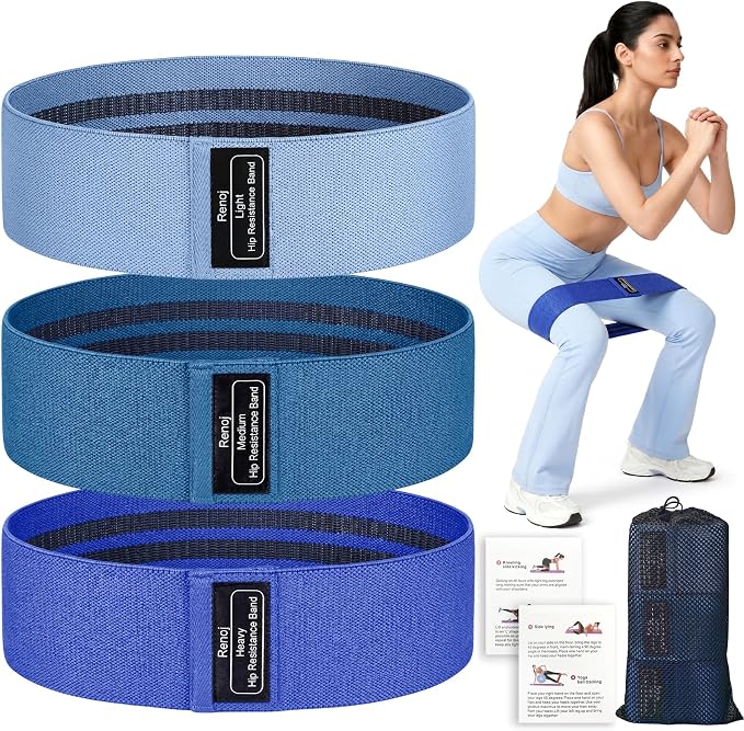 Renoj Resistance Bands for Working Out: 3-Set Professional Exercise Bands for Pilates, Yoga, Home Gym, Booty, Leg Training | Heavy/Medium/Light Fabric Loops for Women Men