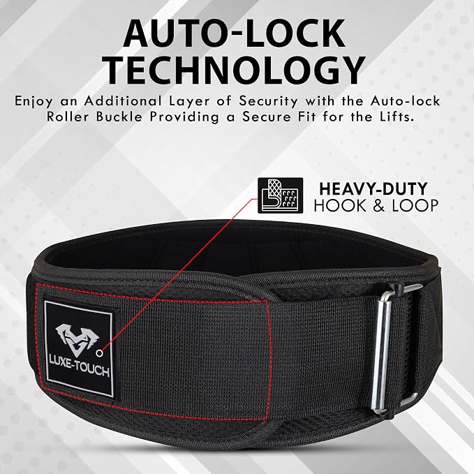 6" Auto lock Breathable Weightlifting Belt, Weight Lifting Back Support, Workout Back Support for Lifting, Fitness, Cross Training and Powerlifting. Gym Belt for Squats, Deadlift for Men & Women