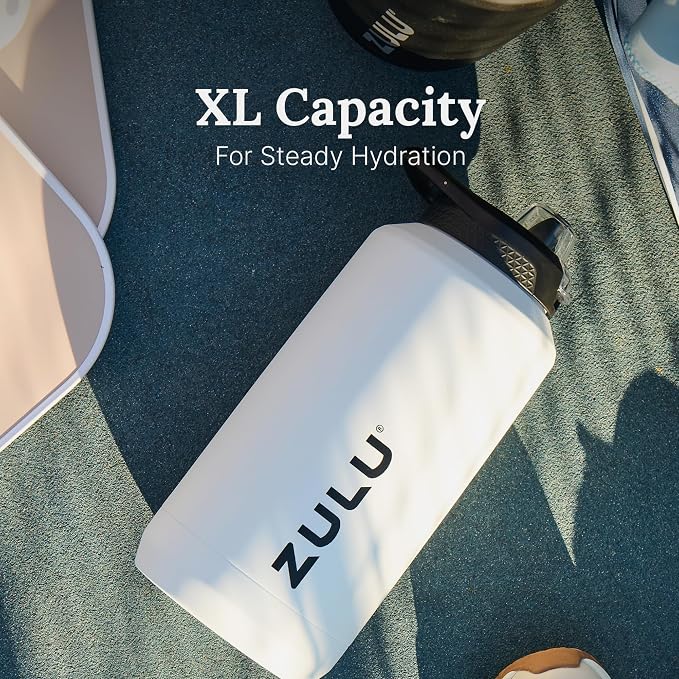 ZULU Goals Vacuum Insulated Large Capacity Stainless Steel Water Bottle | Reusable Jug Thermoses with Carry Handle | Leak-Proof Lid | Perfect for Travel, Workout, Gym, Hiking, Camping | 64oz, 101oz