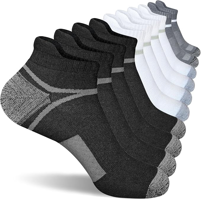 suaskk Men's Ankle Athletic Cushioned Anti-Blister Running Socks 5 Pairs | Comfort and Breathable, Moisture Wicking,