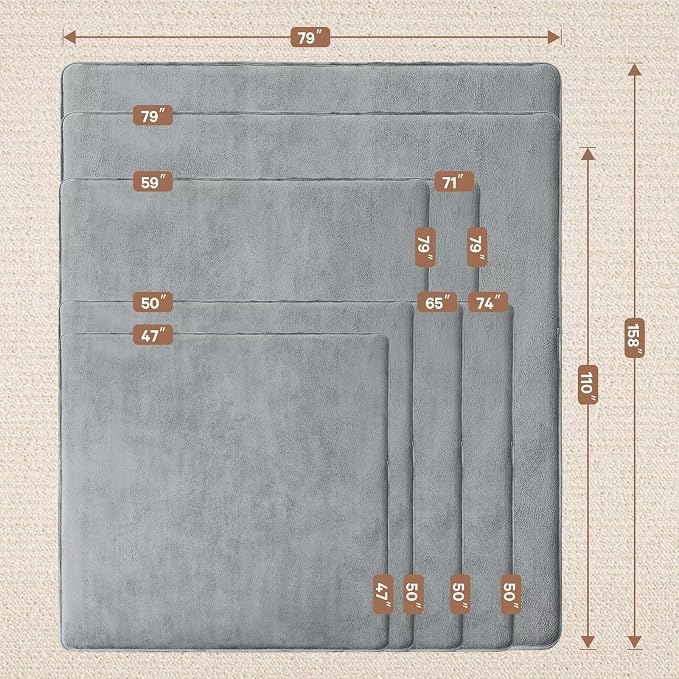 Baby Play Mat for Floor,Ultra Thick Elastic Foam 50"x50" Playmat Tummy Time Muscle Crawling Exercise Activity Cushion Gym Mat Nursery Playroom Area Kids Rug for Babies, Toddlers,Infants,Light Grey