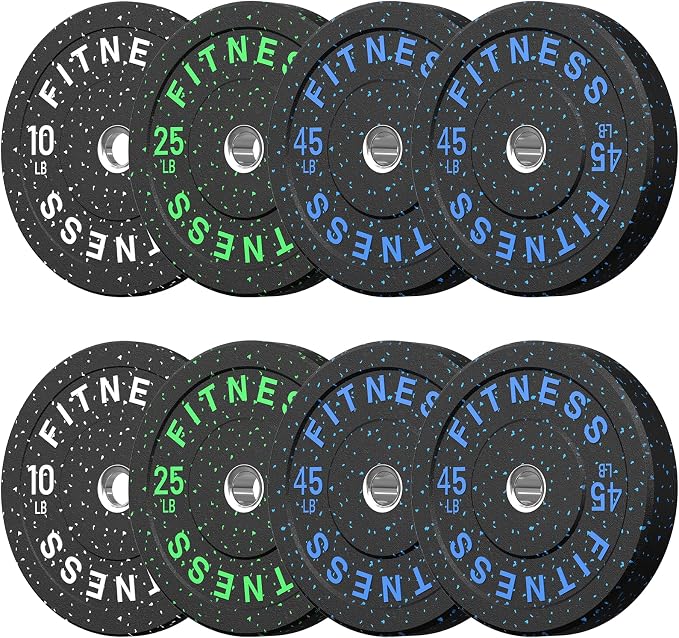 HANDBODE 2-Inch High-Bounce Bumper Plates, Olympic Weight Set, 10-650 lb | Barbell Weight Plates Set for Home Gym, Colored Weights Rubber Strength Training Plate for Weight Lifting