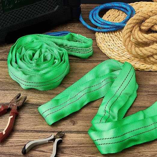 Fabbay 4 Pcs 3.3 Feet Heavy Duty Polyester Endless Loop Round Lift Slings Lifting Straps for Hoist Towing Moving Furniture Rigging Equipment, 5300 lb Vertical 4200 lb Choker 10600 Lbs Basket(Green)