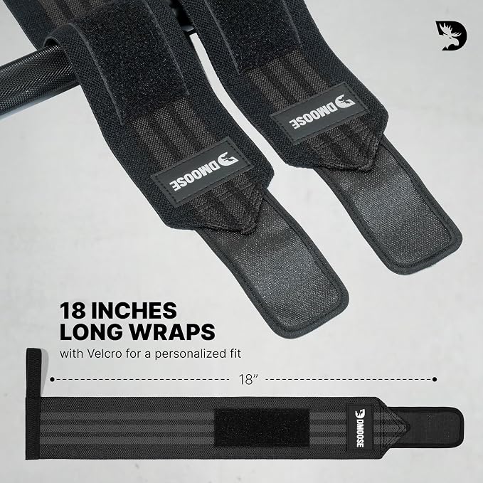 DMoose Fitness Wrist Wraps for Weightlifting 18" - Heavy Duty Gym Wrap with Hand Thumb Loop for Support & Pain Relief, USPA Approved Powerlifting, Weight Lifting Wrist Straps for Men & Women Work Out