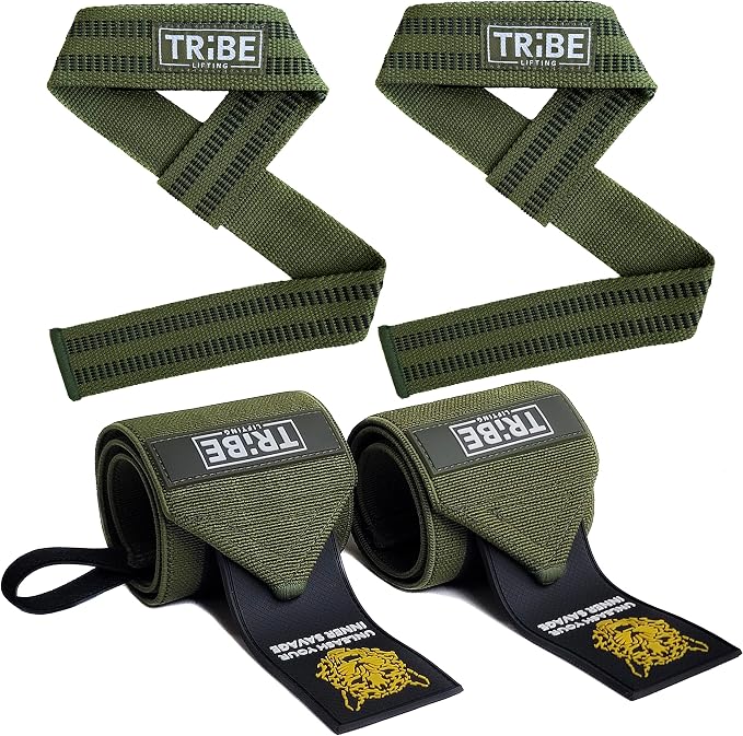21-Inch Wrist Wraps and 24-Inch Lifting Straps Set for Weightlifting | Heavy-duty wrist support wraps, anti-slip silicone grip straps with padded loops, reinforced stitching for heavy lifts