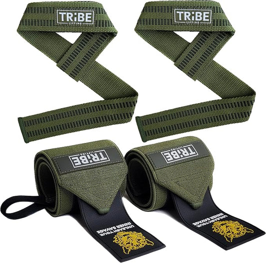 21-Inch Wrist Wraps and 24-Inch Lifting Straps Set for Weightlifting | Heavy-duty wrist support wraps, anti-slip silicone grip straps with padded loops, reinforced stitching for heavy lifts