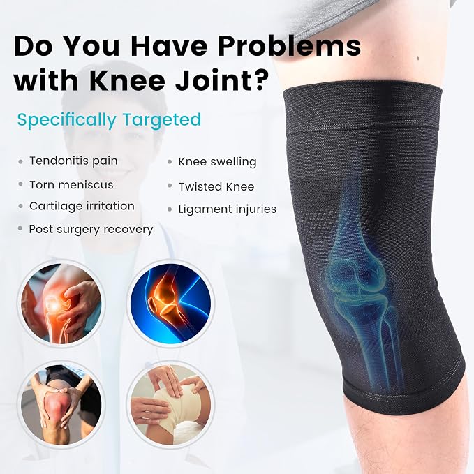 Knee Compression Sleeves, 1 Pair, Can Be Worn Under Pants, 20-30mmHg Strong Support Knee Brace for Unisex, Knee Support for Meniscus Tear, Arthritis, Pain Relief, Injury Recovery, Sports, Daily Wear