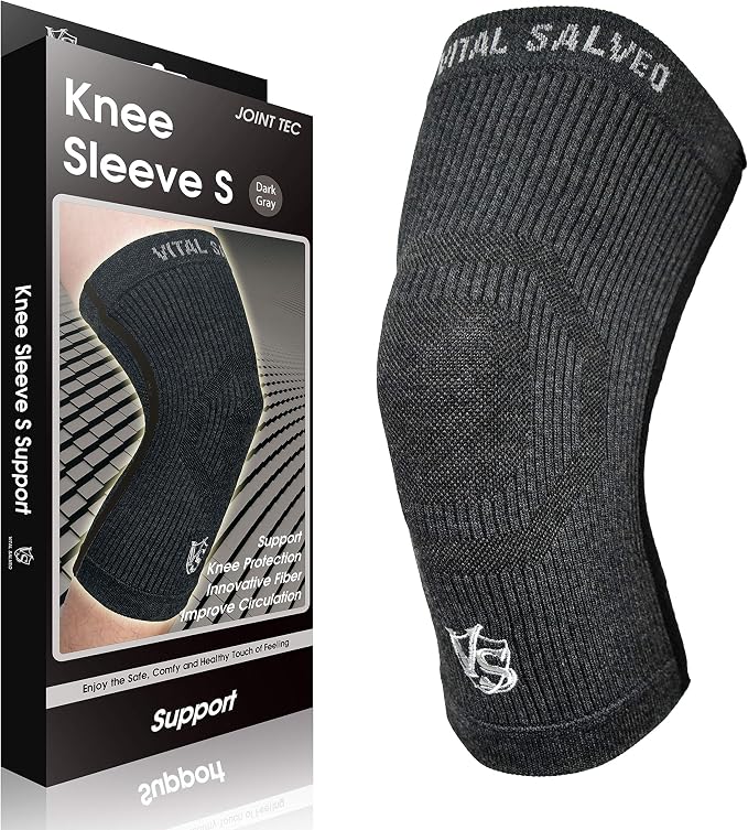 Vital Salveo Knee Compression Sleeve Swelling Recovery Knee Brace S-Support Pain Relief for Men and Women Unisex for Running Basketball Gym Workout Sports Dark Grey (1PC) S