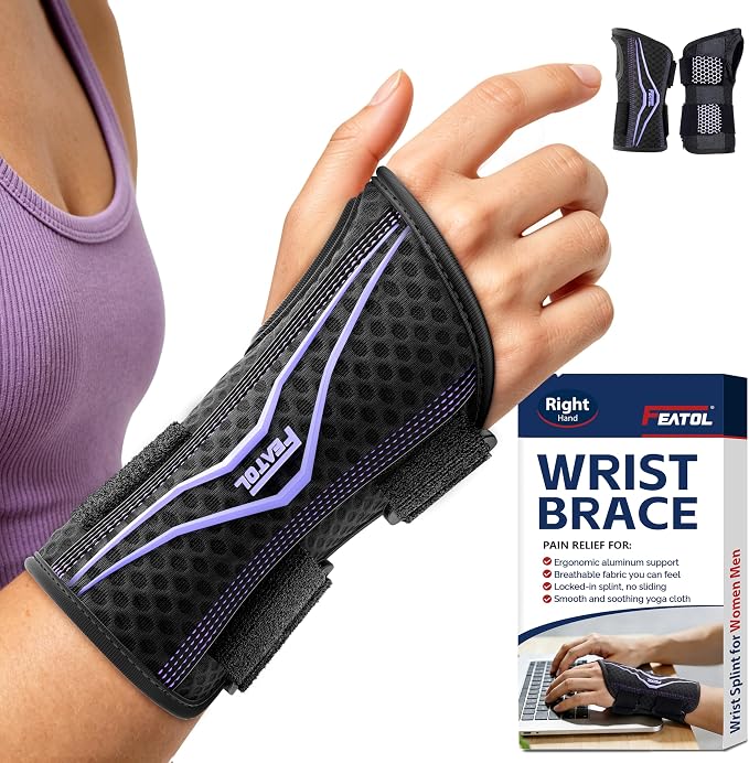 FEATOL Wrist Brace with Ergonomic Wrist Splint Right Hand, Breathable Hand Support for Women and Men, Pain Relief for Carpal Tunnel, Tendonitis & Daily Work, Small