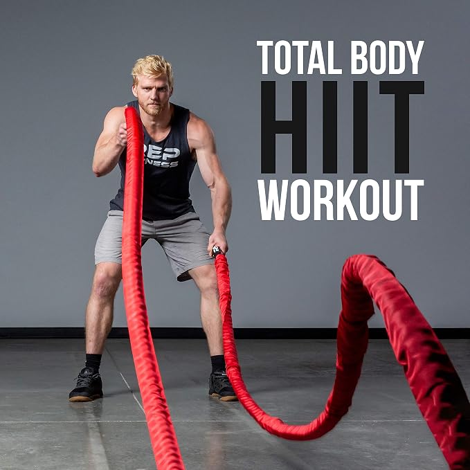 REP Fitness Battle Rope | 30/40/50 Ft Heavy Training Cord for Home Gym, Strength Workout, Cross Fit, Cardio Conditioning, Exercise Equipment with Protective Sleeve & Textured Grip Handles | 3 Colors