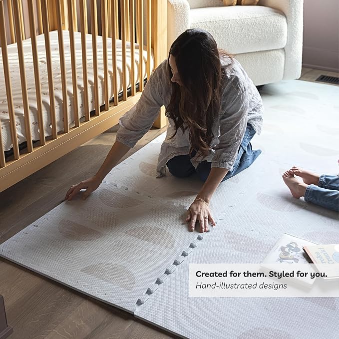 Little Landings Baby Play Mat for Floor - Aura Oat (4x6ft) - Premium EVA Foam Play Mat for Babies & Toddlers (Ages 0-5+) Non-Toxic Playmat for Tummy Time, Crawling & Playroom - Stylish & Comfortable