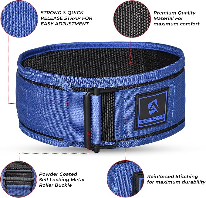 AQF Self-Locking Weight Lifting Belt, 4" Nylon Gym Support Belt