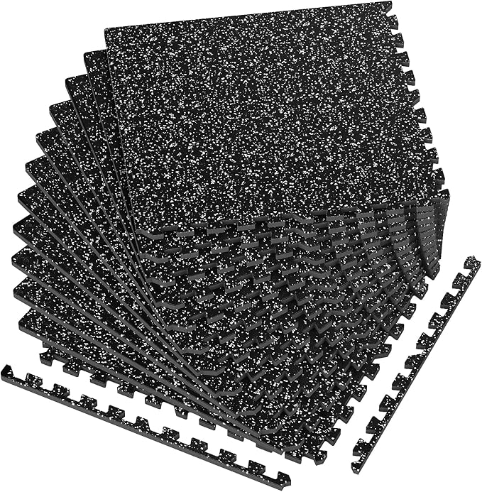 0.56'' Thick 48 Sq Ft Rubber Top High Density EVA Foam Exercise Gym Mats Non-Slip 12 Pcs - Interlocking Puzzle Floor Tiles for Home Gym Heavy Workout Equipment Flooring - 24 x 24in Tile
