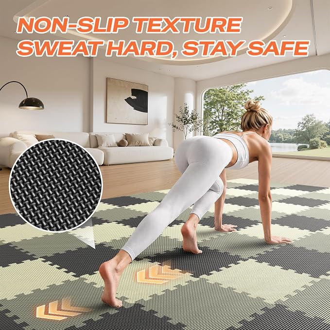 SUPERJARE Gym Floor Mats, EVA Foam Puzzle Exercise Mats, Interlocking Floor Mats, Cushioned Foam Floor Tiles, Gym Flooring Workout Mat for Home Gym, Playroom, Garage, 12.6"x12.6"x0.4"