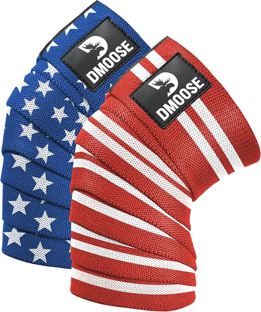 DMoose Fitness Knee Sleeves for Weightlifting (Pair) 78" Knee Wraps for Squats, Powerlifting & Joint Stability