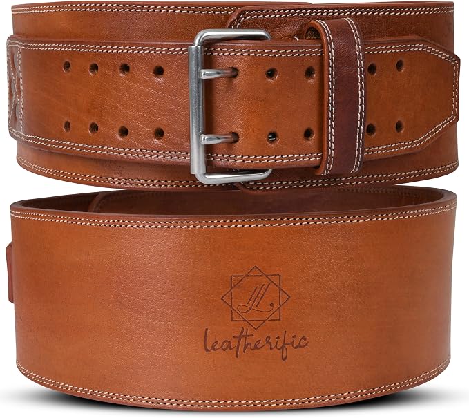 Premium Leather Weight Lifting Belt for Men & Women - 8MM Thick, 4" Wide, Heavy Duty Gym Belt with Steel Buckle for Weightlifting, Powerlifting, Strength Training, Squat or Deadlift Workout, Lower Back Support