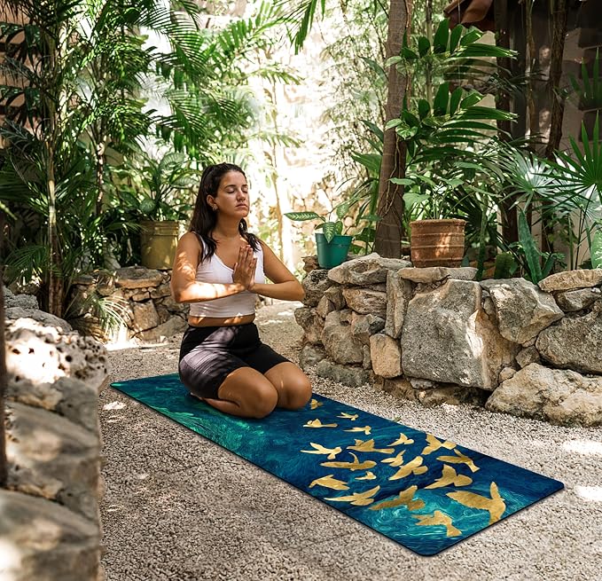 nuveti Printed Travel Yoga Mat 1/16 Inch Thick Non Slip Fitness Workout Mat | with Carrying Bag, Foldable Lightweight Suede & Natural Rubber Yoga Mat for Yoga Pilates and Fitness 72" L x 24" W x 1.5mm