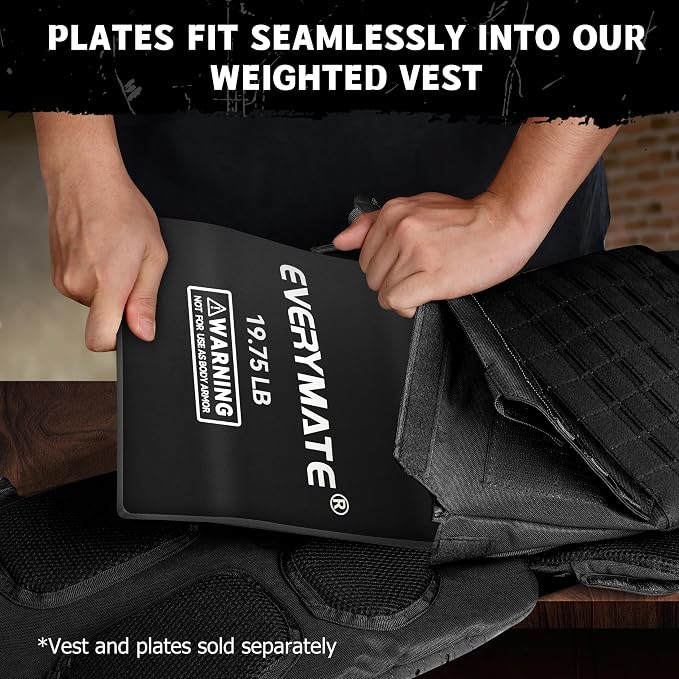 EVERYMATE Tactical Weighted Vest Plates – 3.75/5.75/8.75/14.5/19.75LB Pairs – Insert Weighted Vest Plates- Contoured Ergonomic Fit – WODs, Strength Training, Running, Weight Plates for Vest