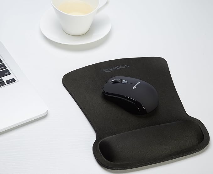 Amazon Basics Ergonomic Mouse Pad with Wrist Support for Pain Relief, Gel-Filled Cushion, Non-Slip Rubber Grip Base, 10.1 x 8.1 Inches, Black, 20-Pack