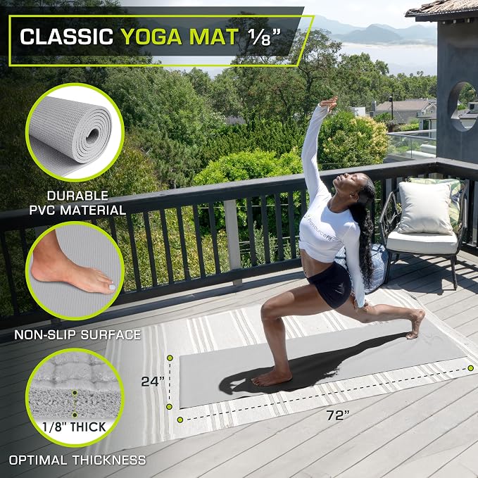 ProsourceFit Classic Yoga Mat 1/8” (3mm) Thick, Extra Long 72-Inch Lightweight Fitness Mat with Non-Slip Grip for Yoga, Pilates, Exercise