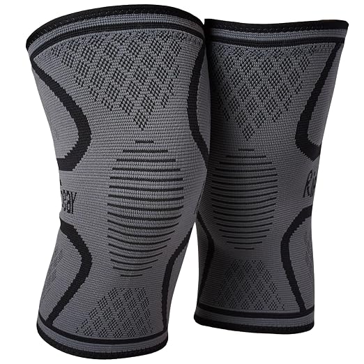 RiptGear Knee Compression Sleeve - 2 Pack - Braces for Knee Pain - Compression for Arthritis, Meniscus Tear, Running - Support for Women and Men - Sleeves Weightlifting (X-Large, Gray (2 Pack))