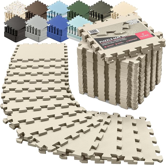 bemaxx Gym Mats Set - 18 pcs EVA Interlocking Foam Floor Tiles (12.6"x12.6"x0.4") 18sqft Protective Gym Flooring Sports Home Workout Exercise Mats Puzzle Garage Fitness Play-Room Pool Treadmill Bike