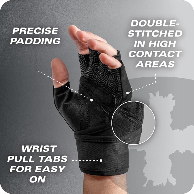 Harbinger Pro Wristwrap Gloves 3.0 - Enhanced Grip, Superior Wrist Support, Breathable 4-Way Stretch Lycra, Durable Leather Palm, Half-Finger Design for Weightlifting, Fitness Training, Women's