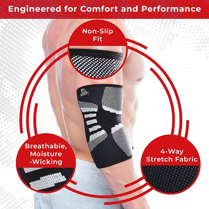 Nordic Lifting Elbow Compression Sleeve & Brace for Weightlifting | These elbow compression sleeves provide support that holds firm through weightlifting and strength training during gym days