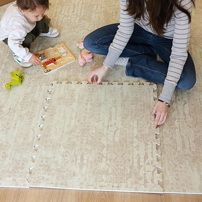 Little Landings Baby Play Mat for Floor - Sandstone (6x6ft) - Premium EVA Foam Play Mat for Babies & Toddlers (Ages 0-5+) Non-Toxic Playmat for Tummy Time, Crawling & Playroom - Stylish & Comfortable