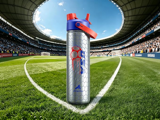 POWCAN 26 oz Insulated Water Bottle with 2-in-1 Straw and Spout Lid, Keep Cold 24H, Leak-Proof, Fits in Car Cup Holder, Stainless Steel Water Bottle for Soccer Lovers, and Sports Fans (NetBreaker USA)
