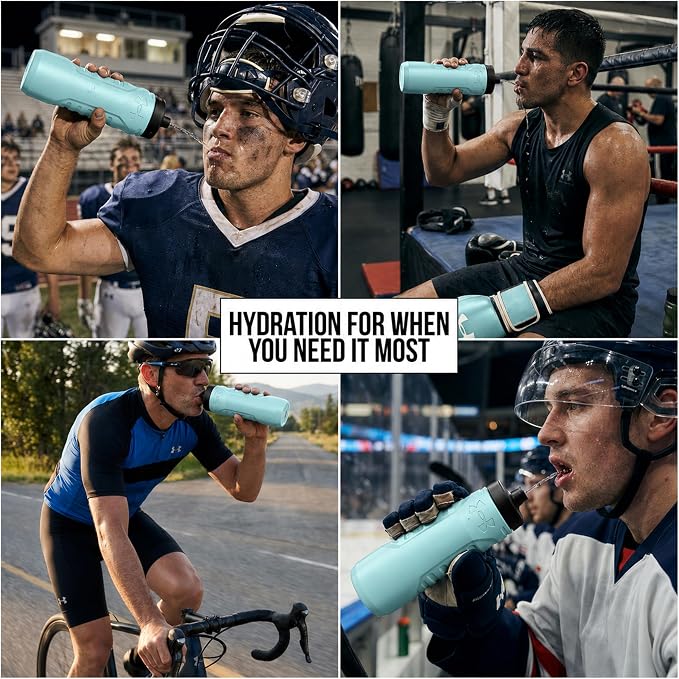 Under Armour Squeeze Water Bottles, 32 oz Water Bottles, Sideline Sports Water Bottle with Quick-Shot Lid, Quick & Easy Hydration, Gym Water Bottles, Squeeze Bottle, 1 32oz Bottle