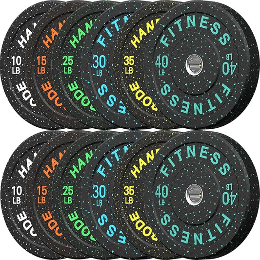 HANDBODE 2-Inch High-Bounce Bumper Plates, Olympic Weight Set, 10-650 lb | Barbell Weight Plates Set for Home Gym, Colored Weights Rubber Strength Training Plate for Weight Lifting