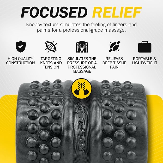 Rolflex SpineAline Back Roller – Muscle Rollers Deep Tissue Spine Alignment Tool – Ergonomic Spine, Neck and Back Massage Rollers – Durable & Portable Massage Roller – Supports Up to 300 lbs – Black