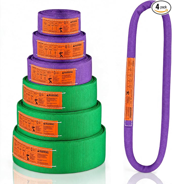 Endless Round Sling Lifting Strap- 4 Feet x 2600 lbs Vertical Capacity - Polyester Lifting Sling Strap, Heavy Duty for Rigging Moving Towing Hoisting- (4Pack)- Kodiak Straps