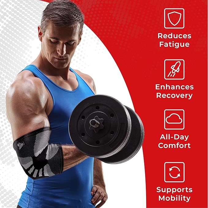 Nordic Lifting Elbow Compression Sleeve & Brace for Weightlifting | These elbow compression sleeves provide support that holds firm through weightlifting and strength training during gym days