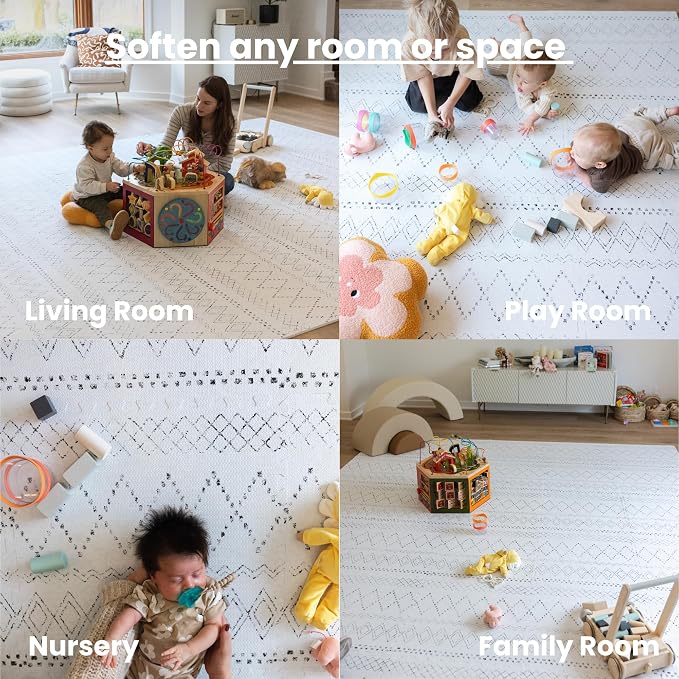 Little Landings Baby Play Mat for Floor - Boho (6x6ft) - Premium EVA Foam Play Mat for Babies & Toddlers (Ages 0-5+) - Non-Toxic Playmat for Tummy Time, Crawling & Playroom - Stylish & Comfortable